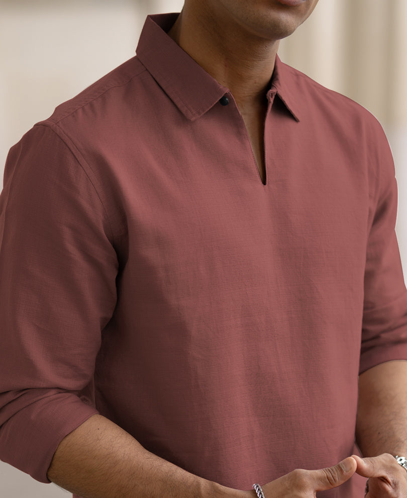 Red Kurta Style Regular Fit Shirt