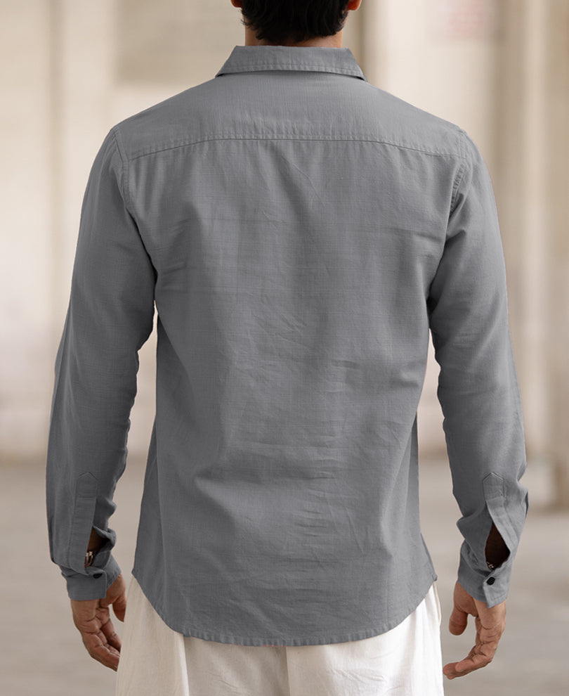 Grey Kurta Style Regular Fit Full Sleeves Shirt