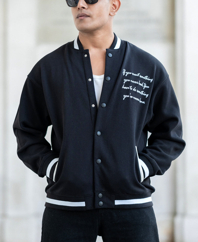 Black Embroidered Varsity Jacket