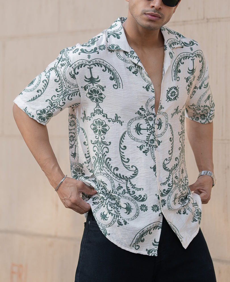 Green Structured Print Shirt