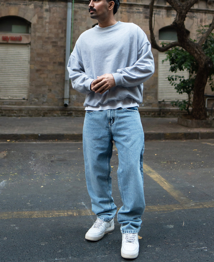 Light Blue Baggy Fit Basic Denim Jeans
