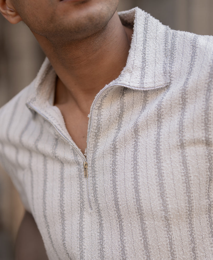 Grey Structured Stripe T-Shirt