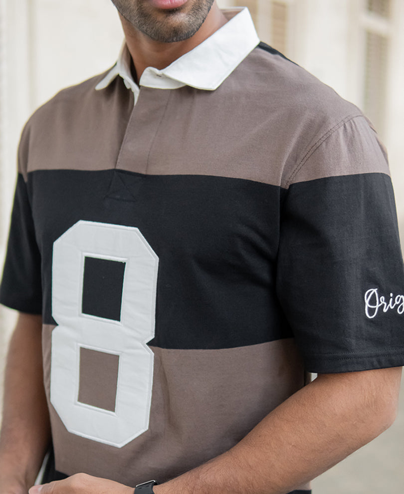Beige Embroidered Stripe T-Shirt