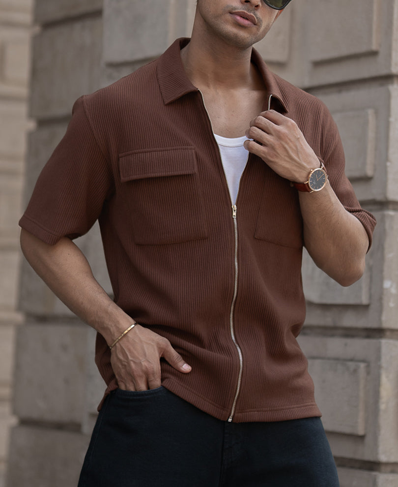 Cocoa Brown Oversized Half Sleeves Shirt