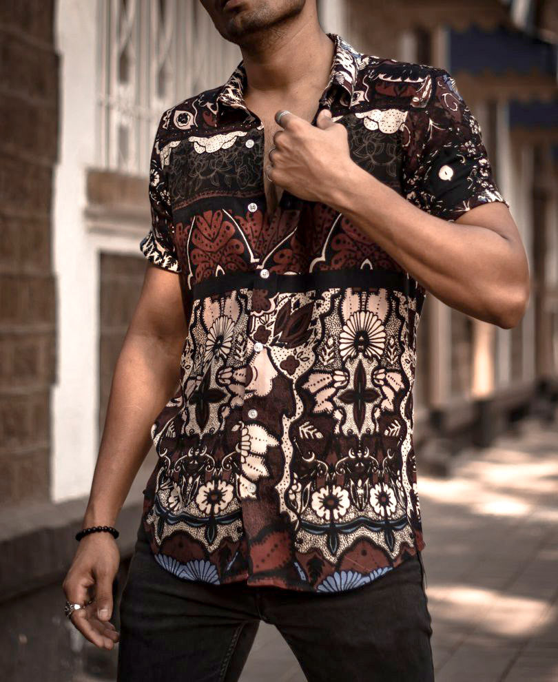 Maroon Mix Printed Half Sleeves Shirt