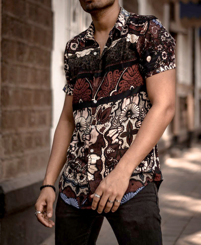 Maroon Mix Printed Half Sleeves Shirt