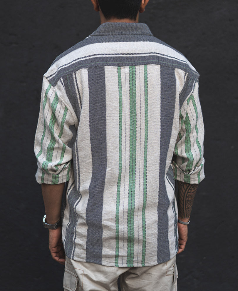 Multicolor Structured Striped Shacket Oversized Shirt