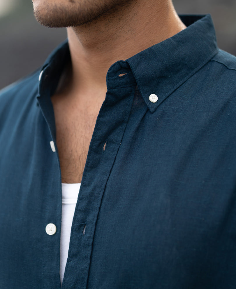 Dark Teal Linen Blend Shirt