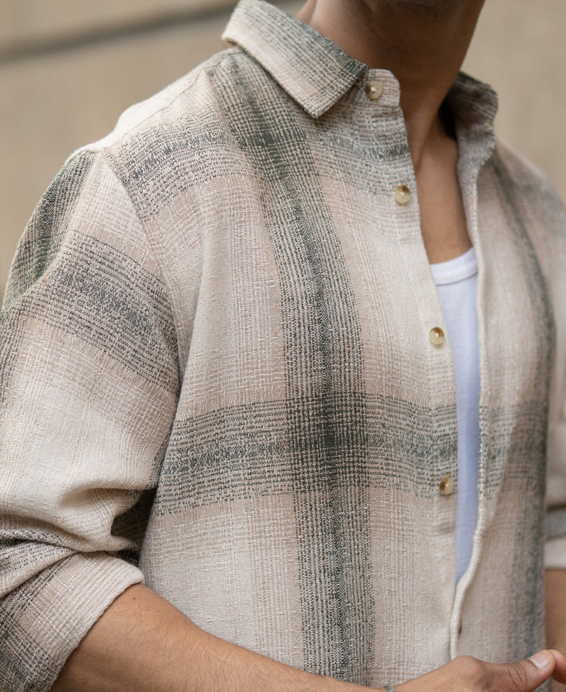 Beige Structured Checked Shirt