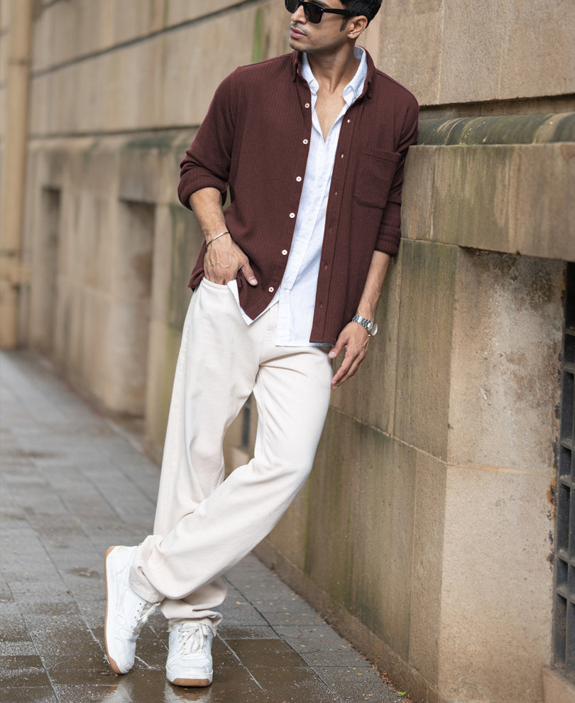 Coffee Structured Knit Shirt