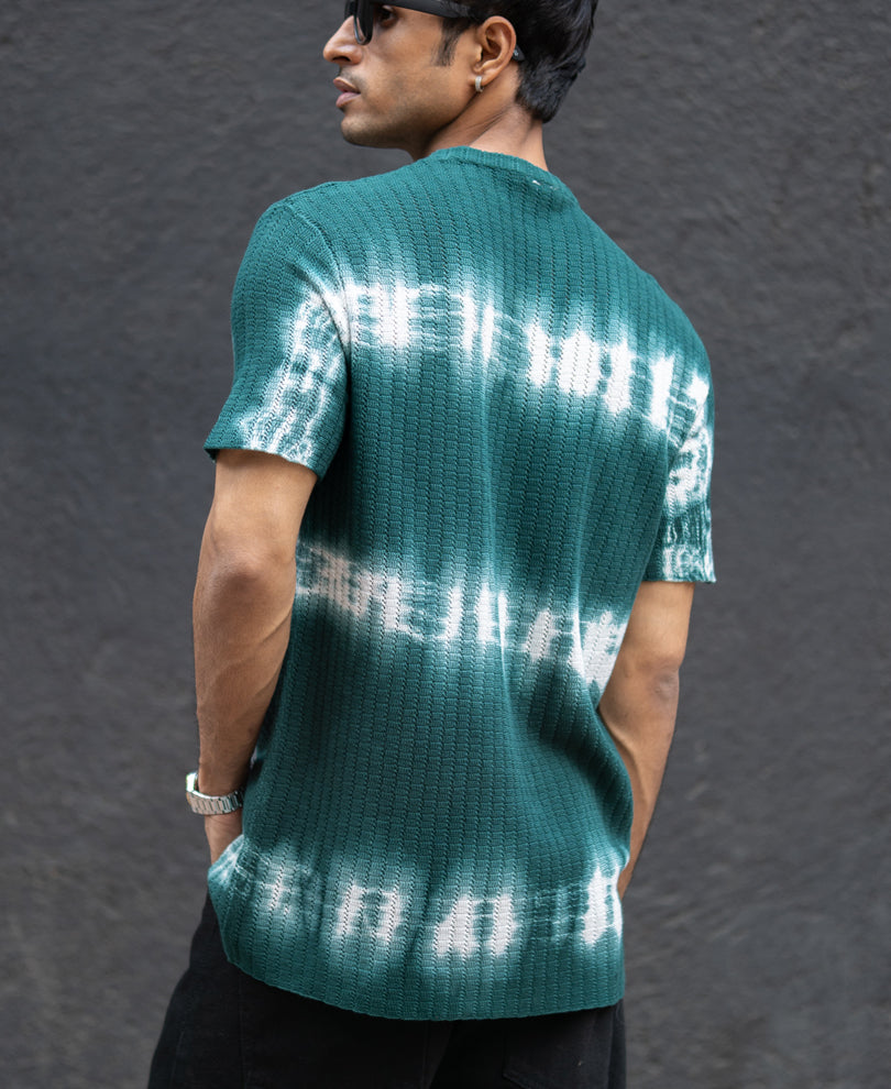 Dark Green Tie Dye Knit T-Shirt