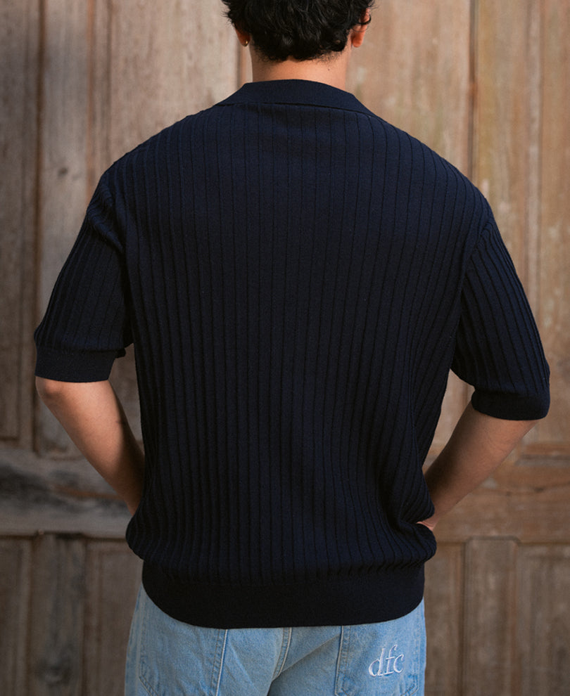 Navy Rib Knit Shirt.