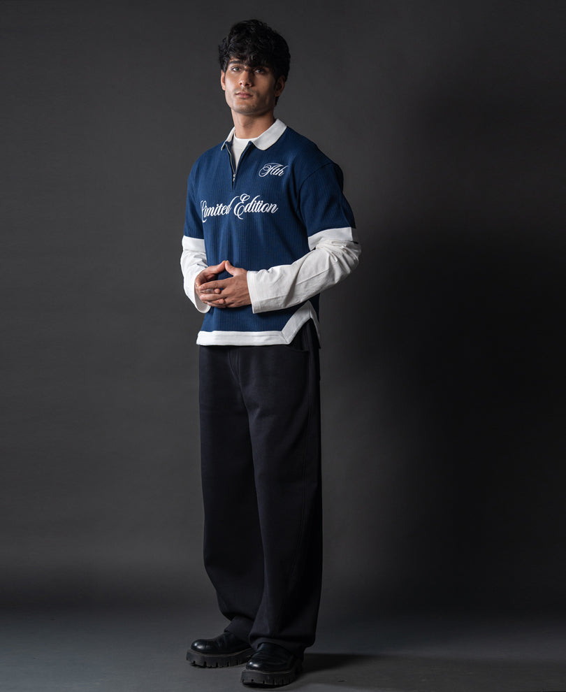 Indigo Blue Embroidered T-Shirt.