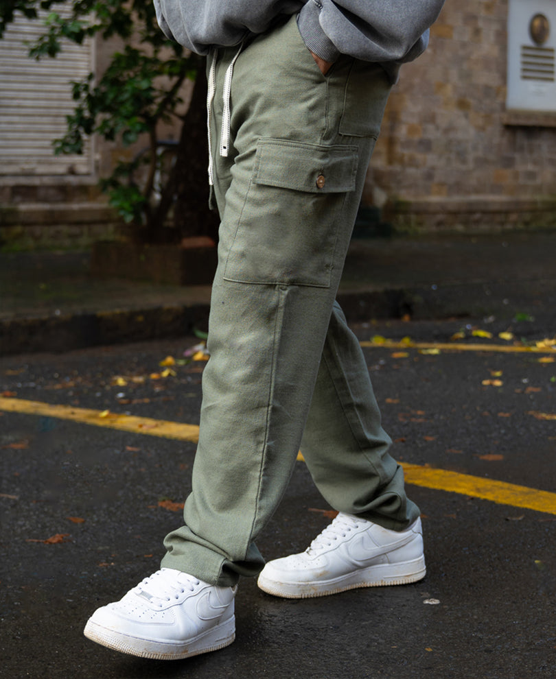 Olive Structured Linen Blend Trouser