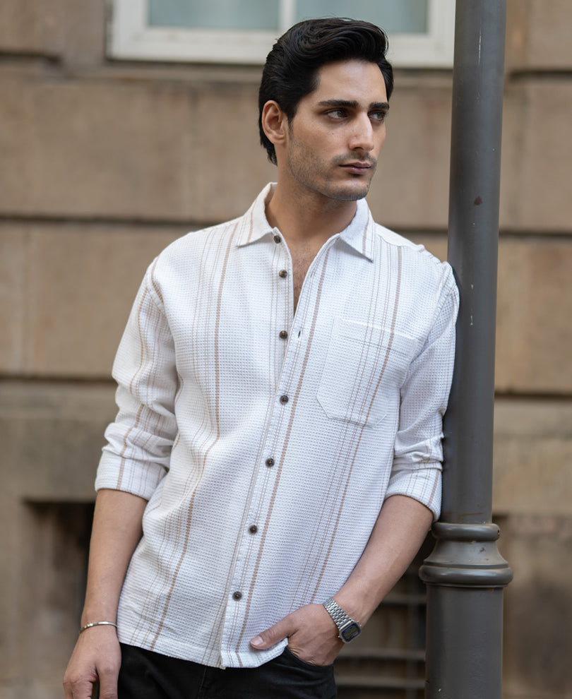 White Structured Striped Shirt