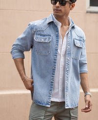 Blue Denim Regular Fit Full Sleeves Shirt