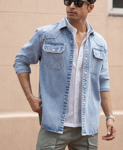 Blue Denim Regular Fit Full Sleeves Shirt