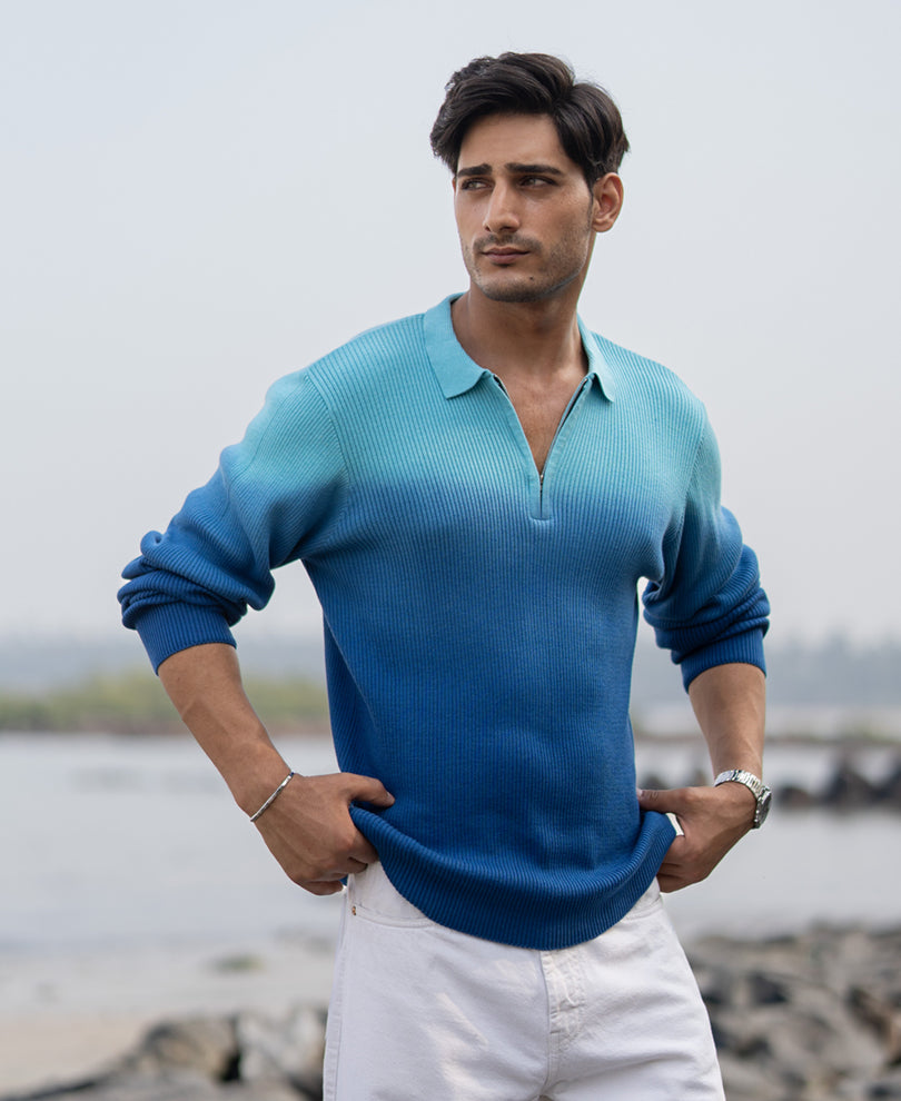 Blue Ombre Structure Cotton Sweatshirt