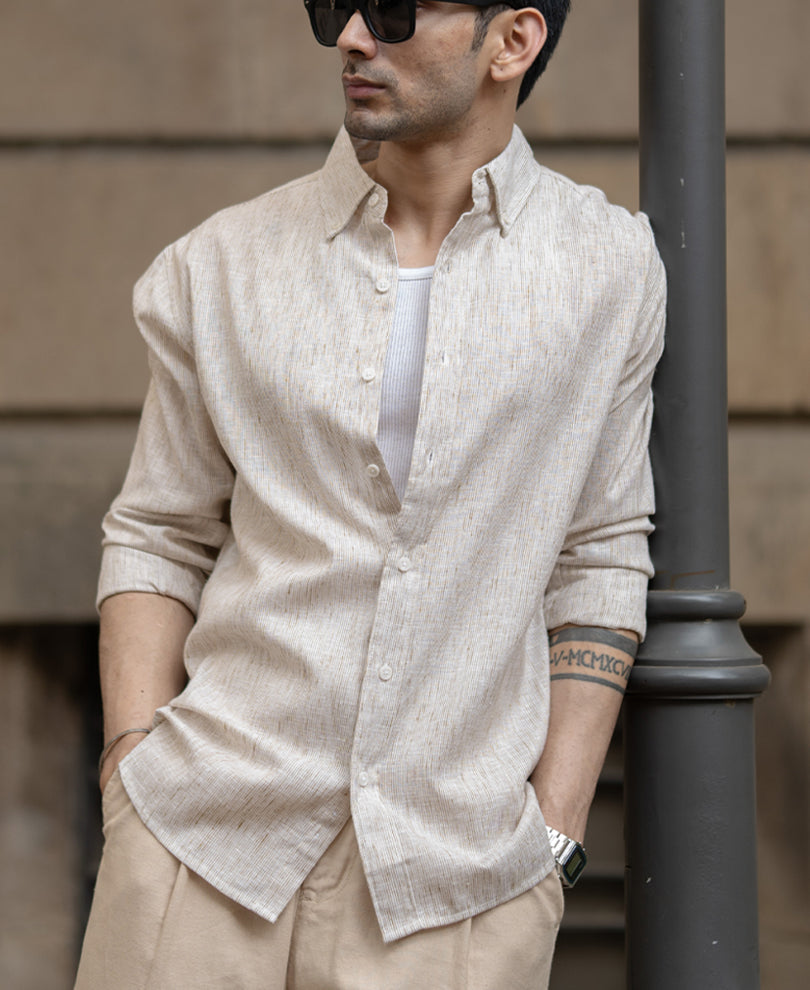Beige Slub Stripe Shirt