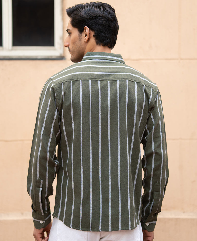 Olive Structure Stripe Shirt