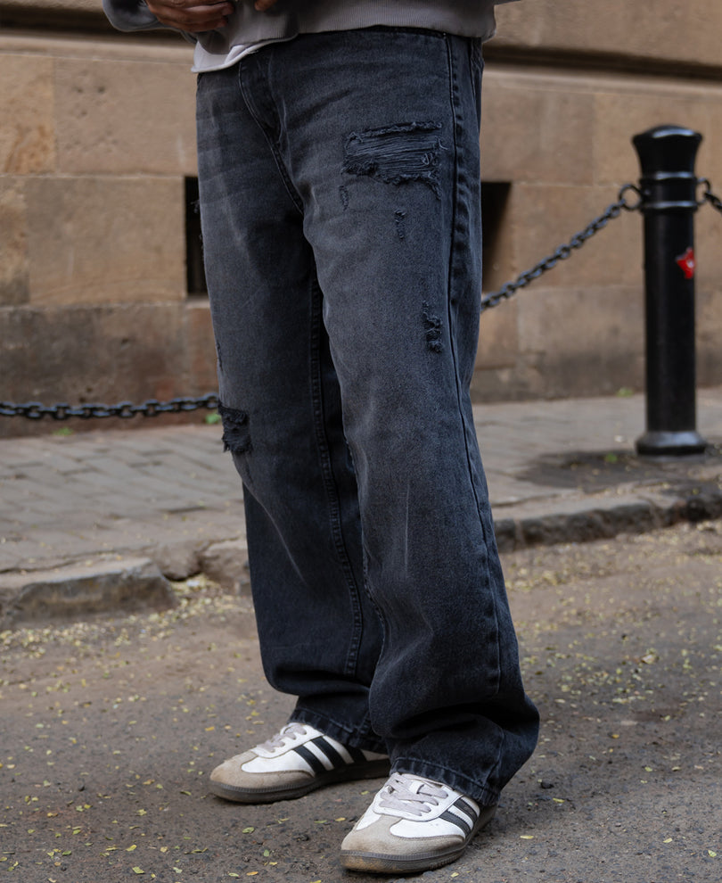Charcoal Distressed Baggy Jeans
