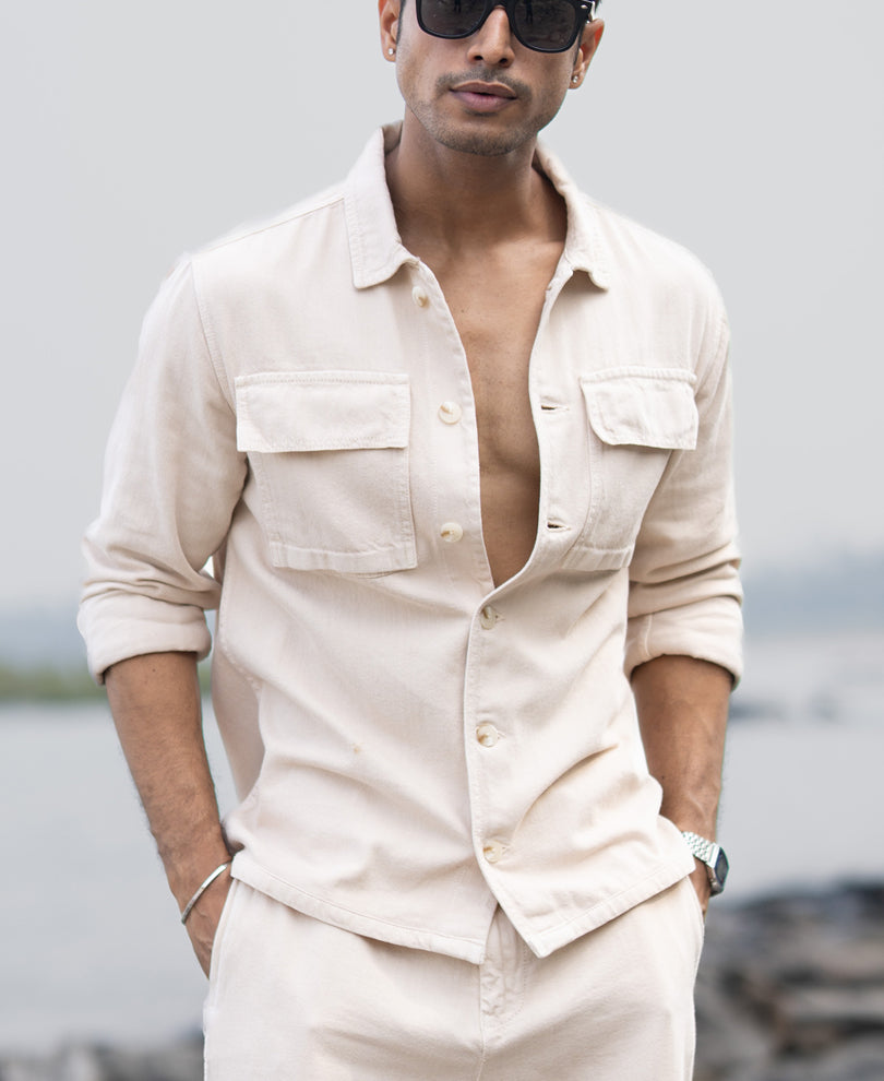 Beige Denim Overshirt.