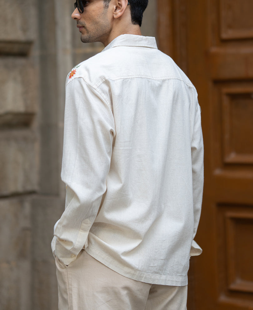 Natural Linen Blend Print Shirt.