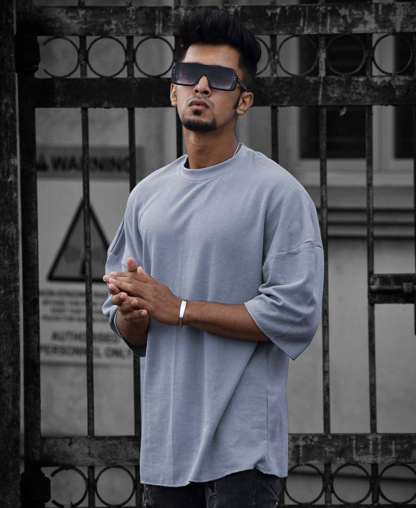 Urban Sky Blue Solid Oversize Drop Shoulder T Shirt