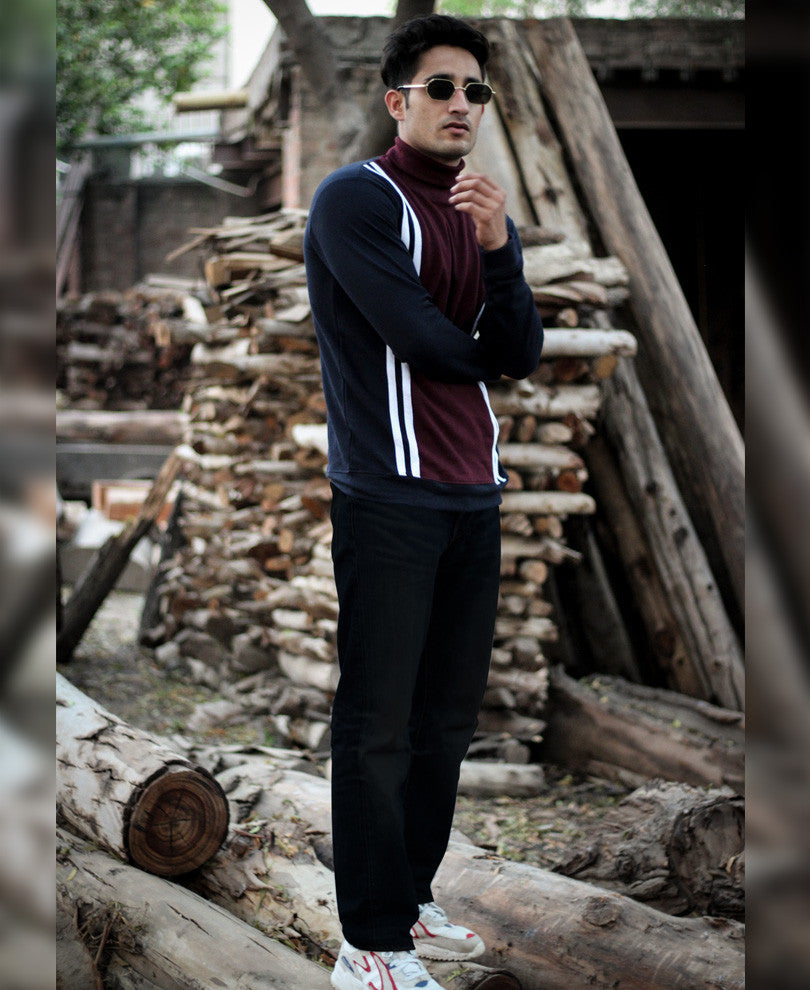 Maroon Multi Stripe Polo Neck Full Sleeves T Shirt