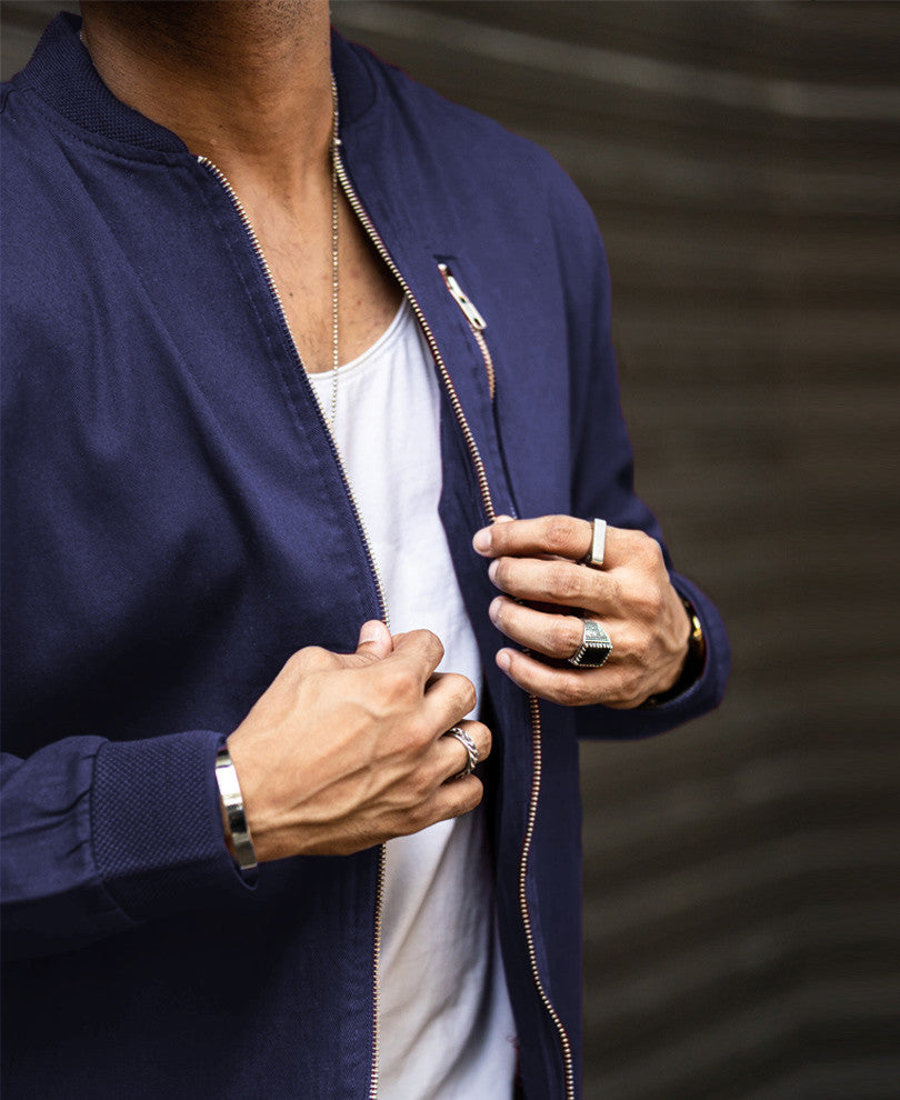 Navy Blue Chest Pocket Bomber Jacket