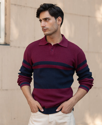 Wine Stripe Knit Sweater