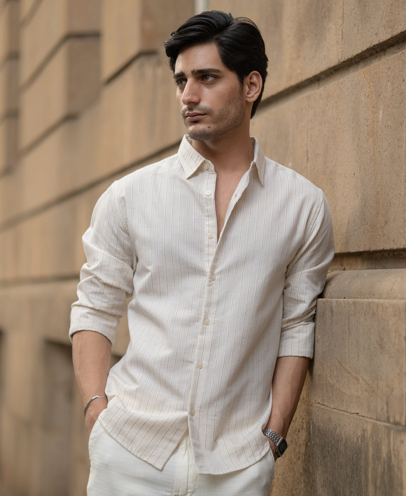 Mustard & Beige Linen Stripe Shirt