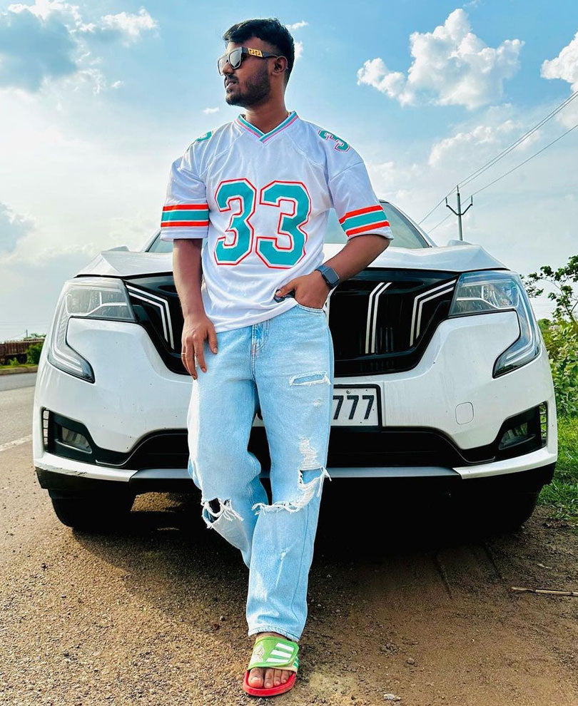 White 33 Print Oversize Drop Shoulder Dri-Fit Jersey