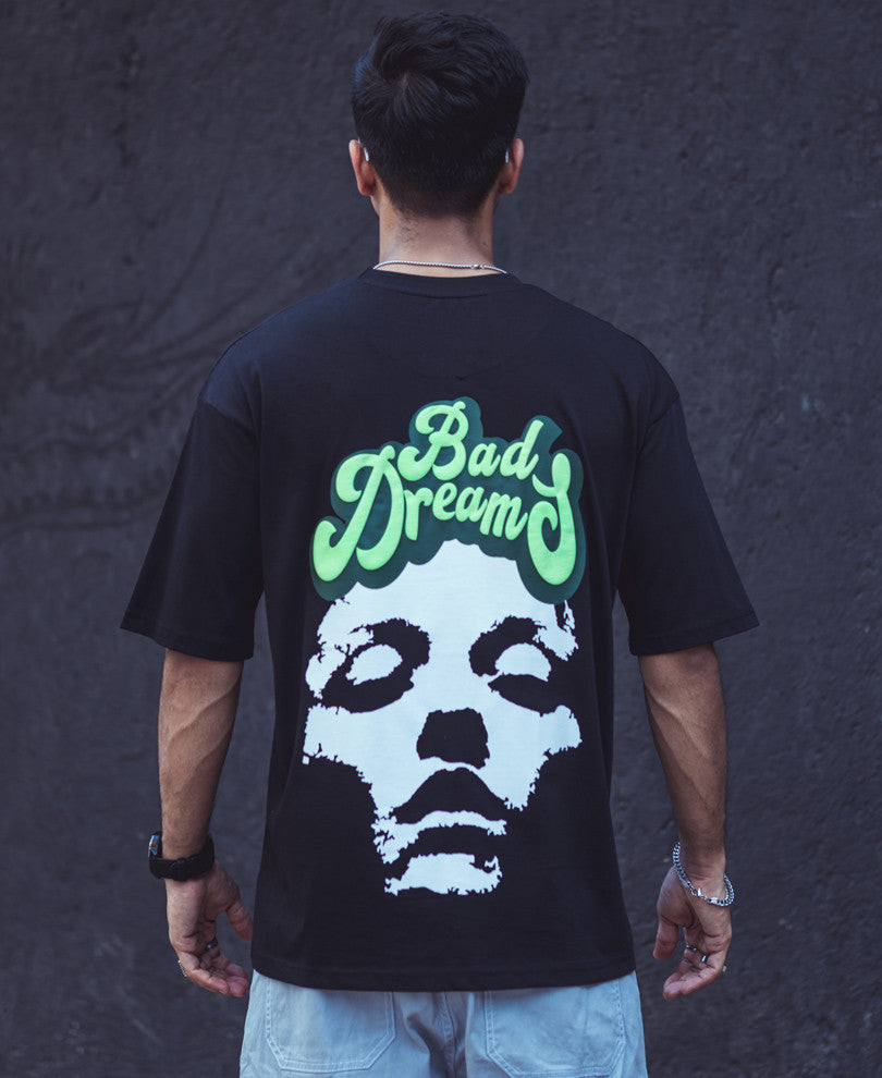Black Bad Dream Back Print Oversize Drop Shoulder T Shirt