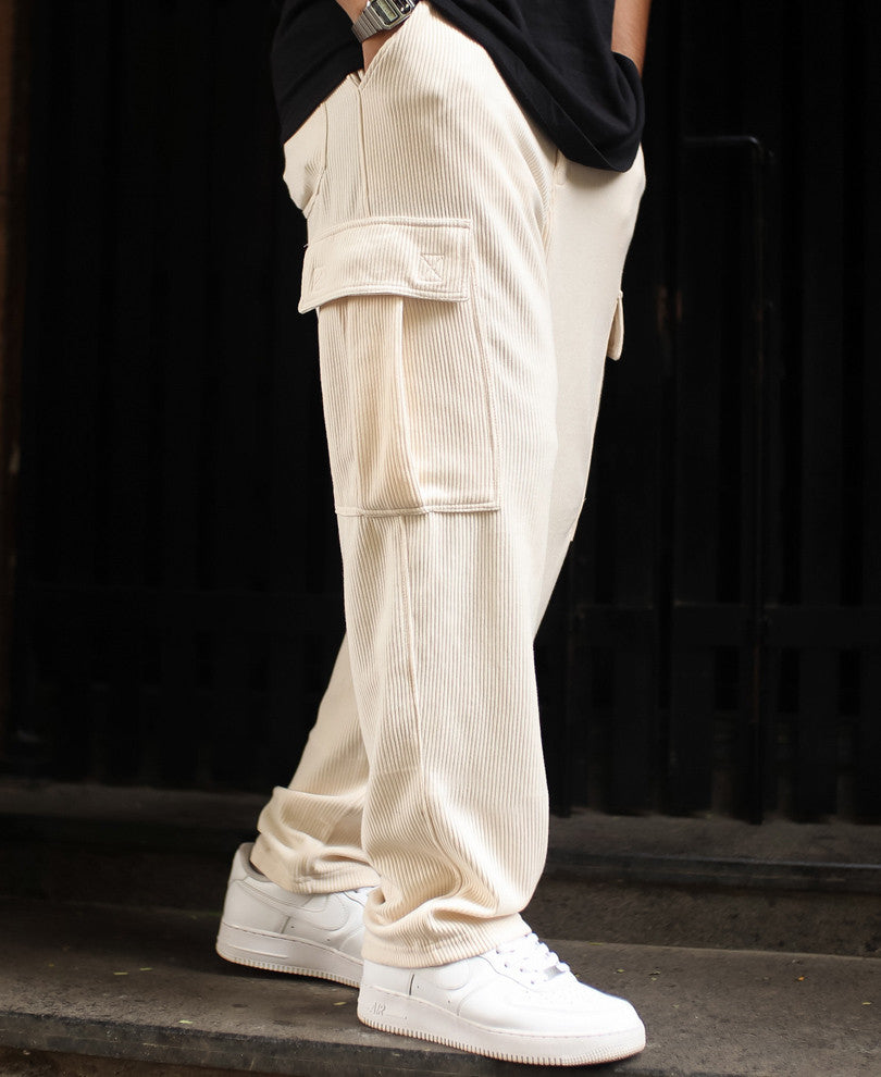 Cream Side Pocket Baggy Fit Track Pant