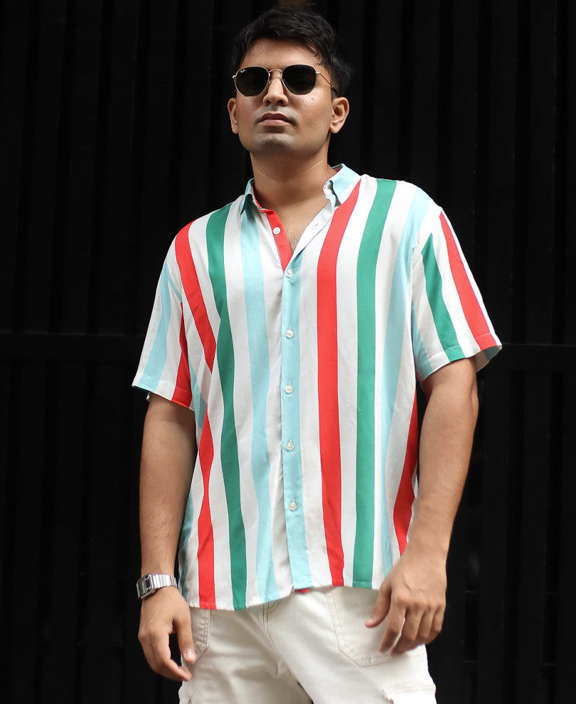 Multi Vertical Stripe Half Sleeves Shirt
