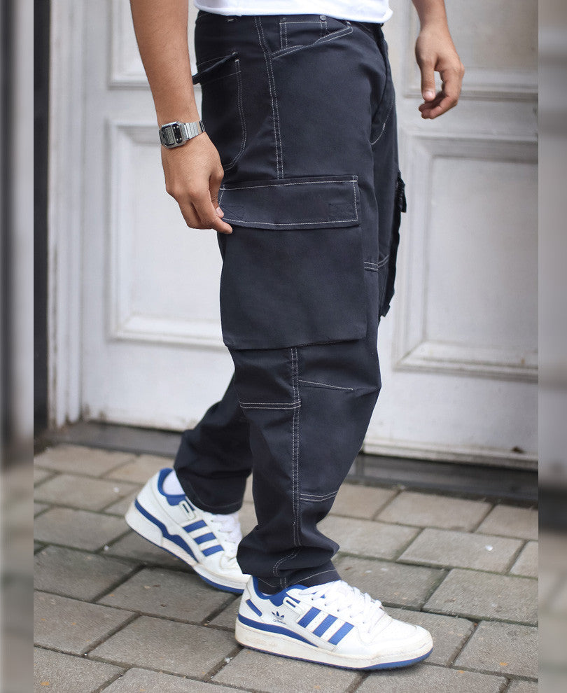 Charcoal Grey Baggy Double Pocket Cargo Pant