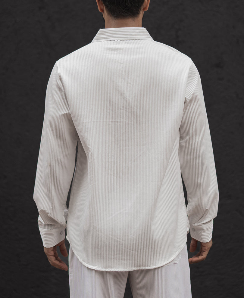 White Structured Regular Fit Full Sleeve Kurta Style Shirt