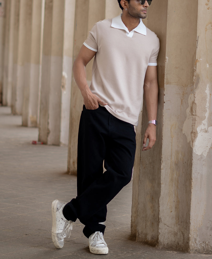 Light Beige Regular Fit Half Sleeves T-Shirt