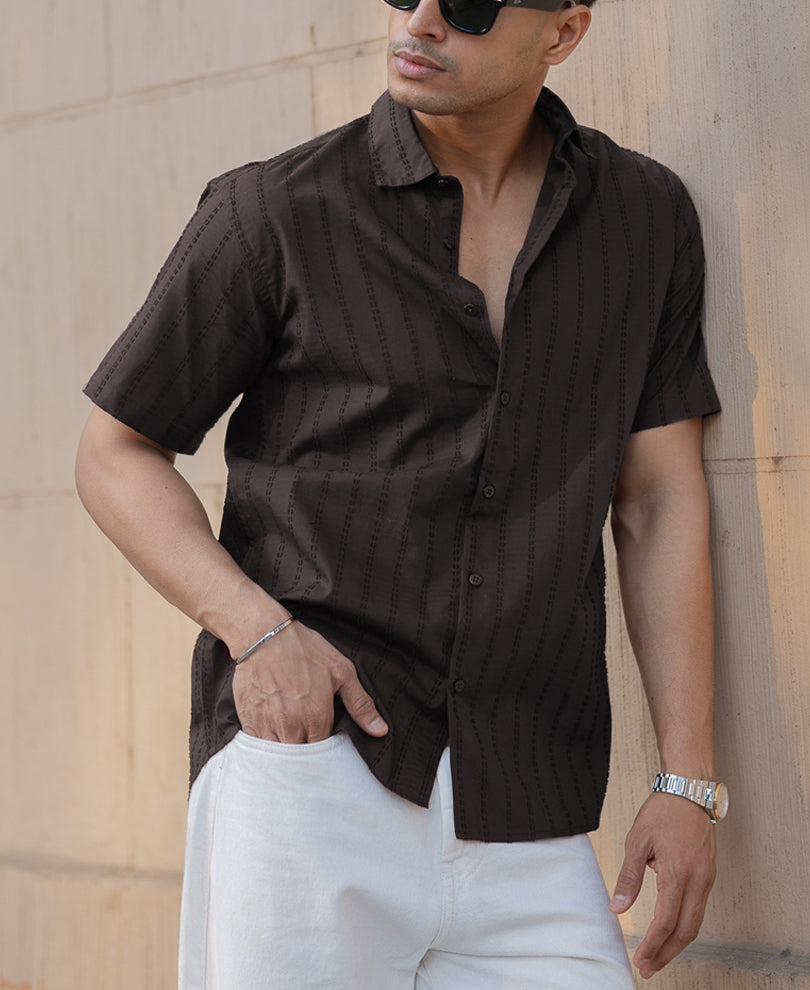 Brown Regular Fit Half Sleeves Shirt