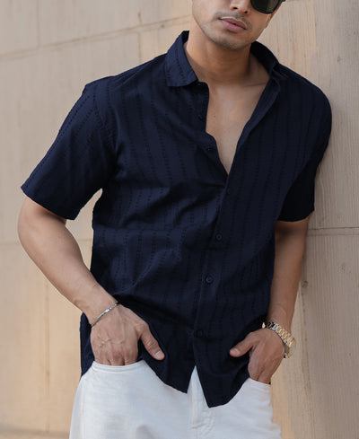Navy Blue Regular Fit Half Sleeves Shirt