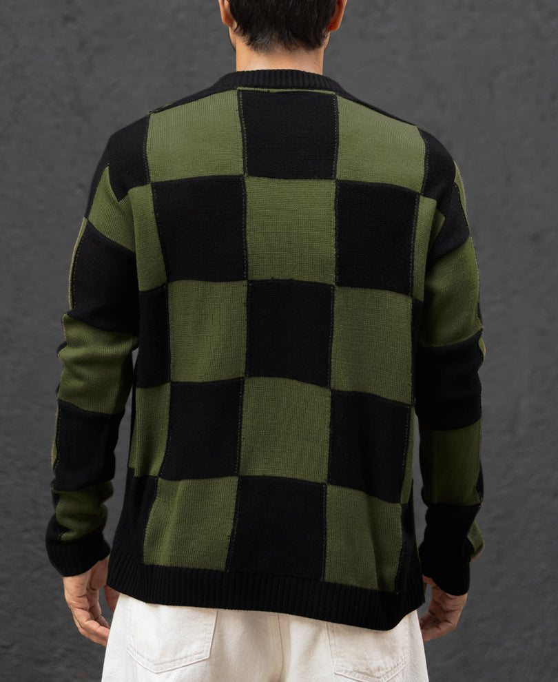 Black And Green Checks Regular Fit Full Sleeves T-Shirt