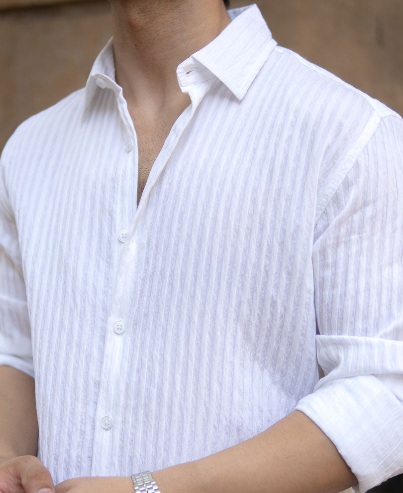 White Stripes Regular Fit Full Sleeves Shirt