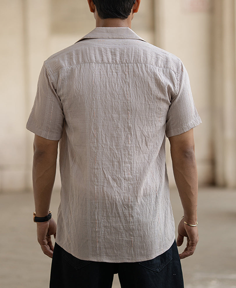 Lt Brown Micro Striped Flowy Shirt