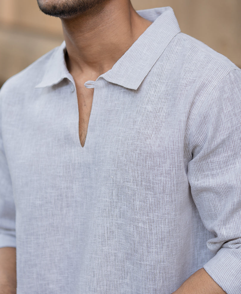 Light Beige Stripes Regular Kurt Style Shirt
