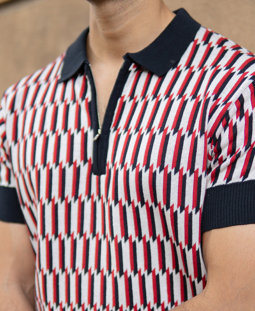 Multicolour Jacquard Knit Polo T-Shirt