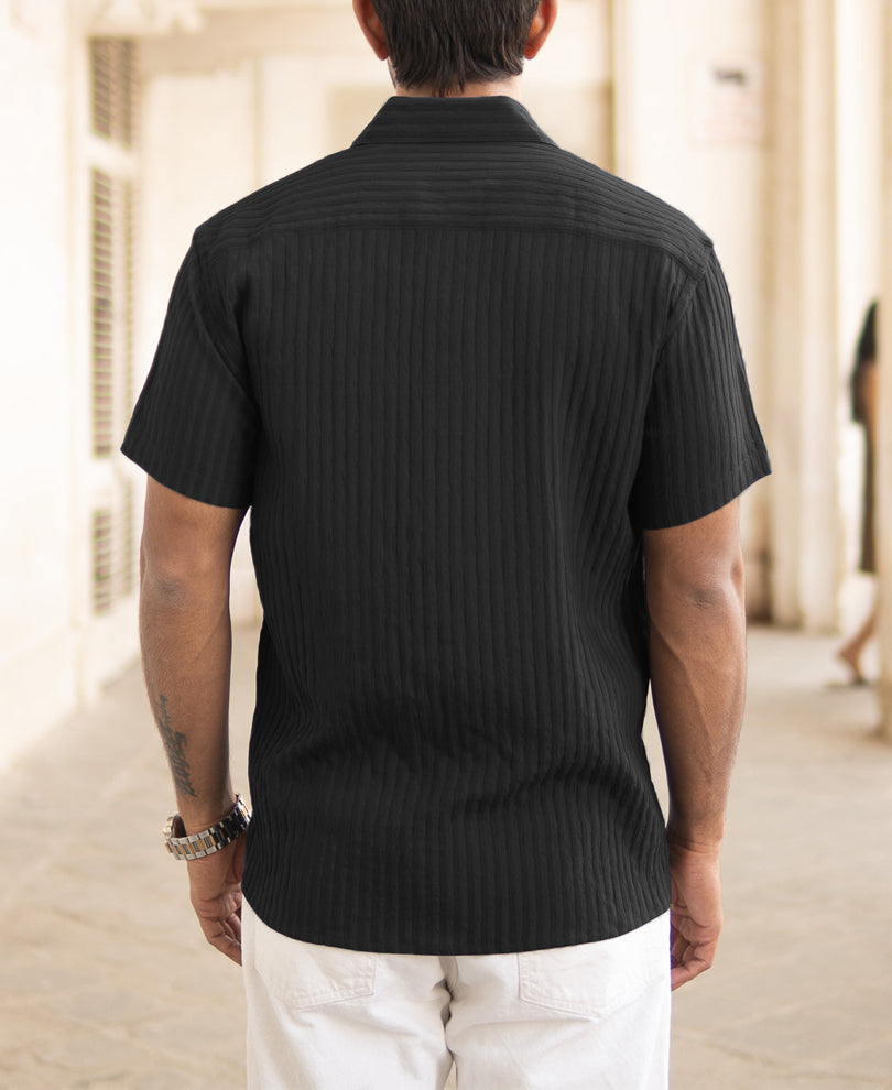 Black Stripe Regular Fit Half Sleeves Shirt.
