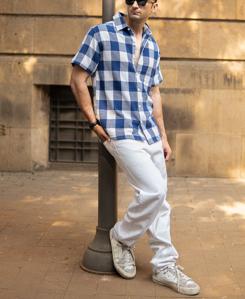 Blue Structured Checks Shirt