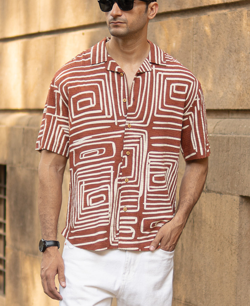 Rust Abstract Print Structure Shirt.