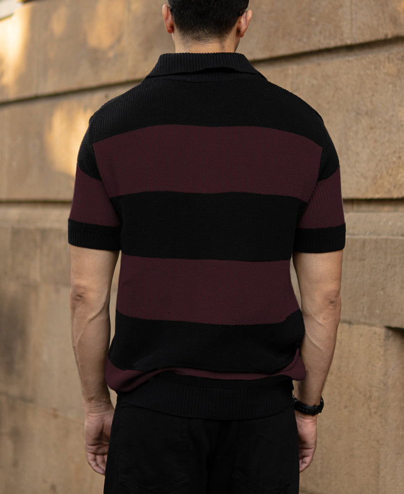 Wine And Black Stripe T-Shirt